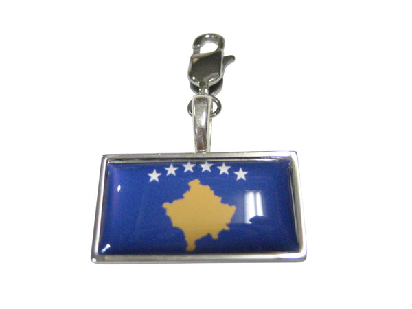 Thin Bordered Republic of Kosovo Flag Pendant Zipper Pull Charm