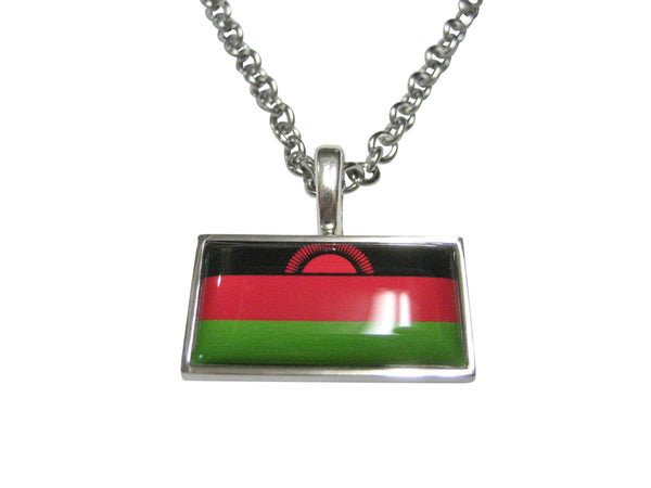 Thin Bordered Republic of Malawi Flag Pendant Necklace