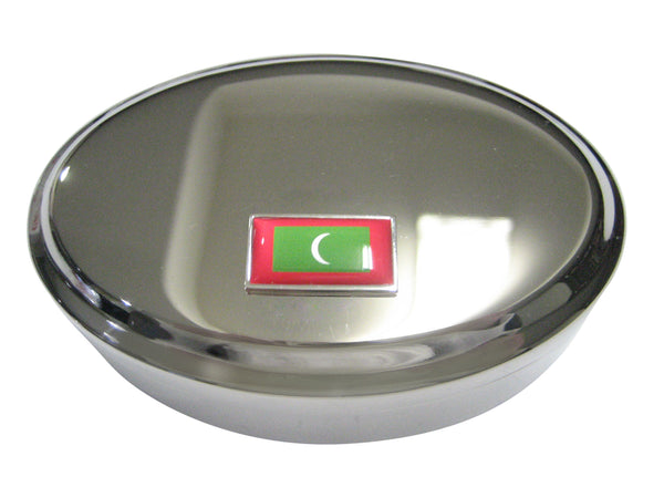 Thin Bordered Republic of Maldives Flag Oval Trinket Jewelry Box