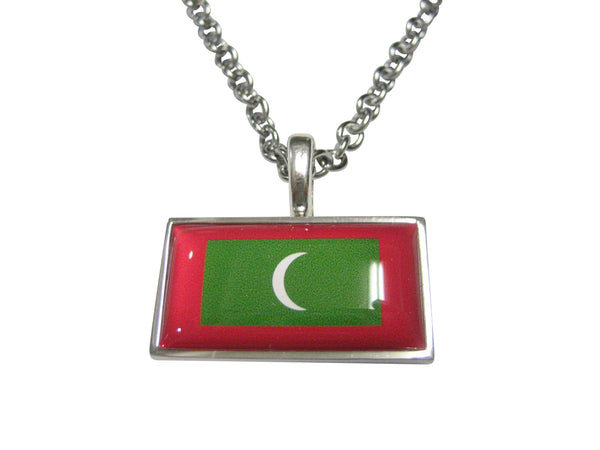 Thin Bordered Republic of Maldives Flag Pendant Necklace
