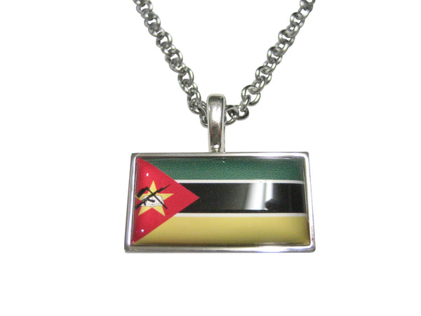 Thin Bordered Republic of Mozambique Flag Pendant Necklace