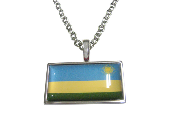 Thin Bordered Republic of Rwanda Flag Pendant Necklace