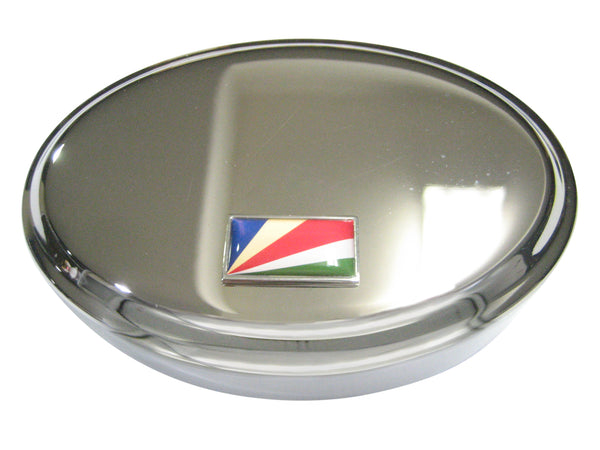 Thin Bordered Republic of Seychelles Flag Oval Trinket Jewelry Box