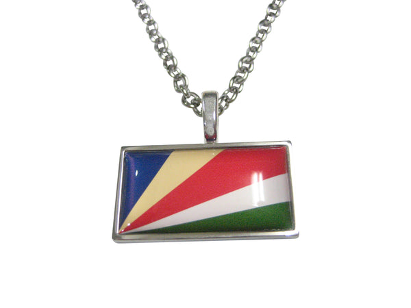 Thin Bordered Republic of Seychelles Flag Pendant Necklace