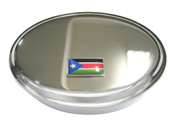 Thin Bordered Republic of South Sudan Flag Oval Trinket Jewlery Box