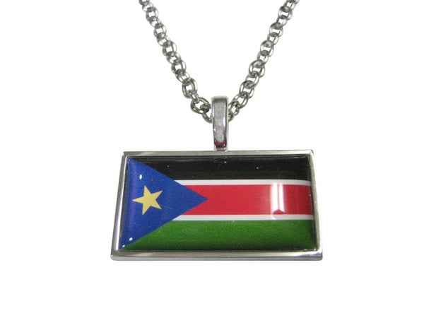 Thin Bordered Republic of South Sudan Flag Pendant Necklace