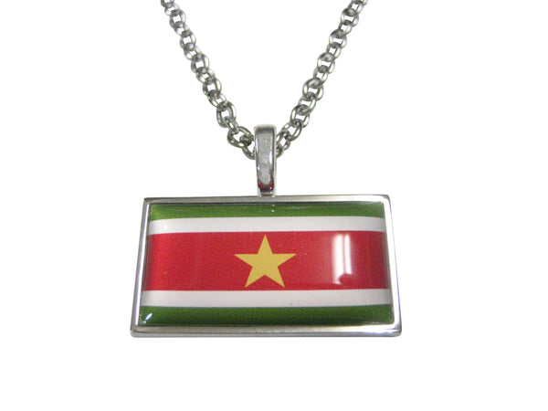 Thin Bordered Republic of Suriname Flag Pendant Necklace