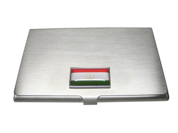 Thin Bordered Republic of Tajikistan Flag Business Card Holder