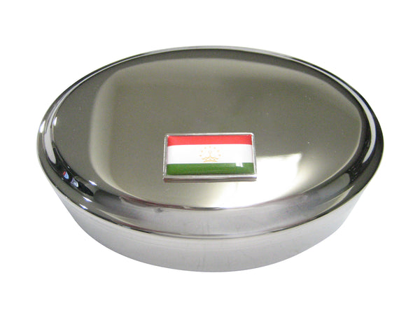 Thin Bordered Republic of Tajikistan Flag Oval Trinket Jewelry Box