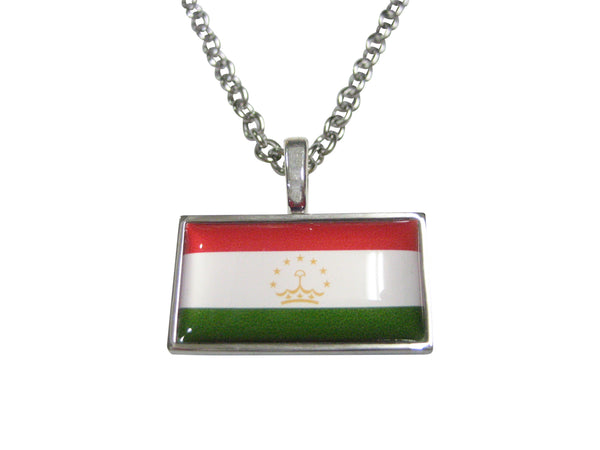 Thin Bordered Republic of Tajikistan Flag Pendant Necklace