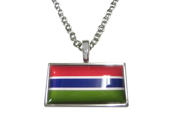 Thin Bordered Republic of The Gambia Flag Pendant Necklace