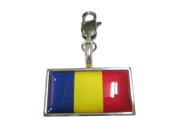 Thin Bordered Romania Flag Pendant Zipper Pull Charm