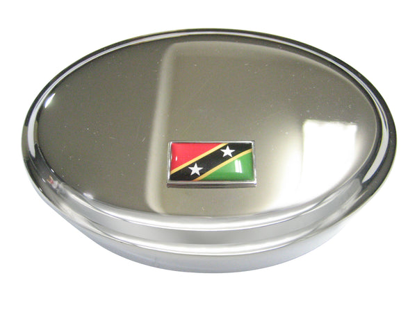 Thin Bordered Saint Kitts and Nevis Flag Oval Trinket Jewelry Box