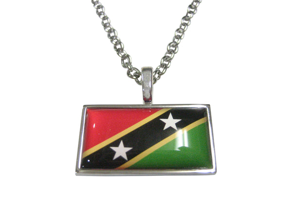 Thin Bordered Saint Kitts and Nevis Flag Pendant Necklace