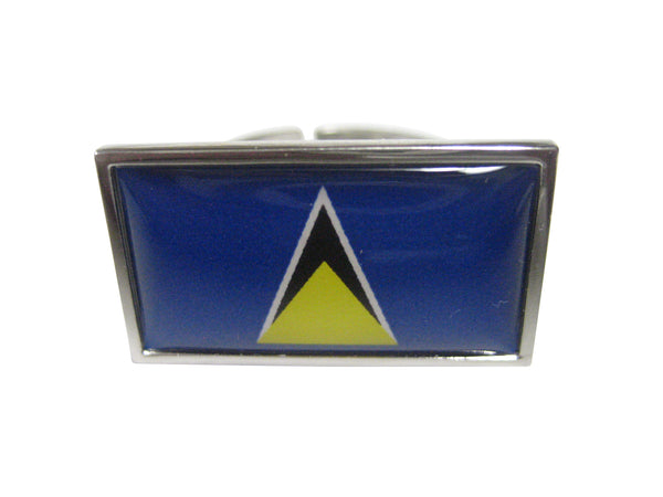 Thin Bordered Saint Lucia Flag Adjustable Size Fashion Ring