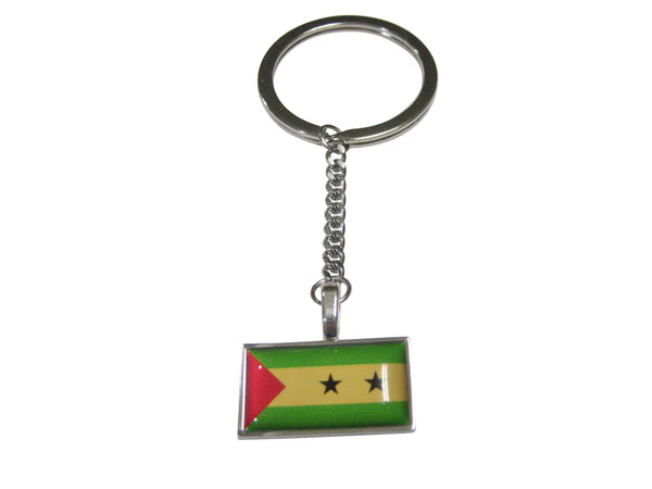 Thin Bordered São Tomé and Príncipe Flag Pendant Keychain