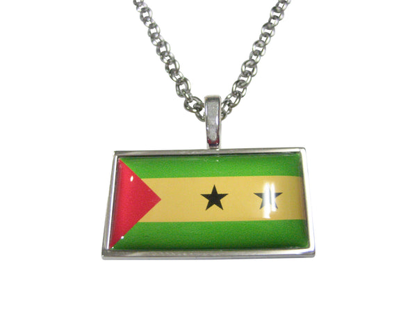 Thin Bordered São Tomé and Príncipe Flag Pendant Necklace