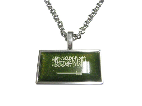 Thin Bordered Saudi Arabia Flag Pendant Necklace