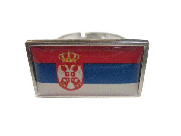 Thin Bordered Serbia Flag Adjustable Size Fashion Ring