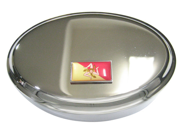 Thin Bordered Sicily Flag Oval Trinket Jewelry Box