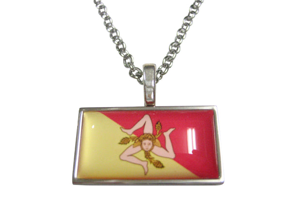 Thin Bordered Sicily Flag Pendant Necklace