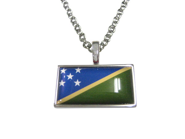 Thin Bordered Solomon Islands Flag Pendant Necklace