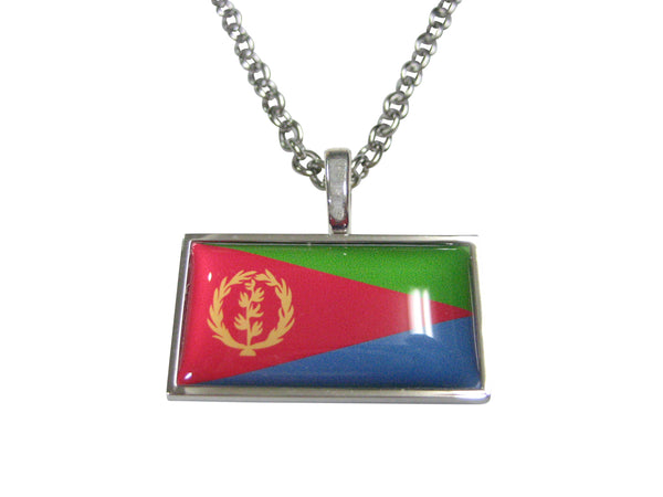 Thin Bordered State of Eritrea Flag Pendant Necklace