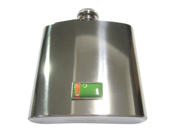 Thin Bordered Turkmenistan Turkmenia Flag 6oz Flask
