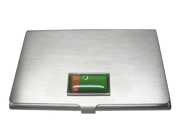 Thin Bordered Turkmenistan Turkmenia Flag Business Card Holder