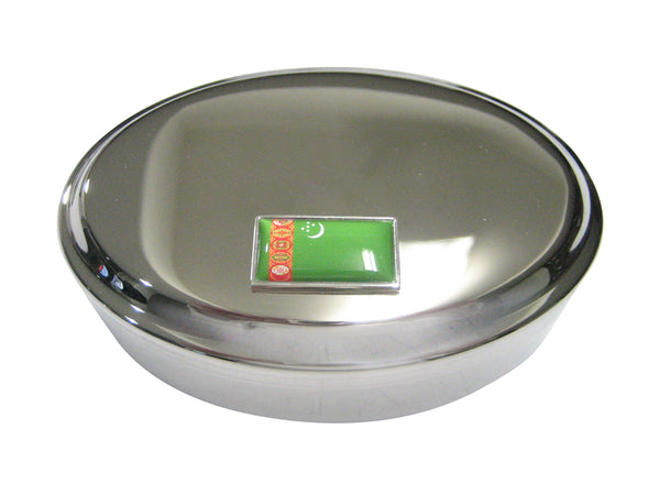Thin Bordered Turkmenistan Turkmenia Flag Oval Trinket Jewelry Box