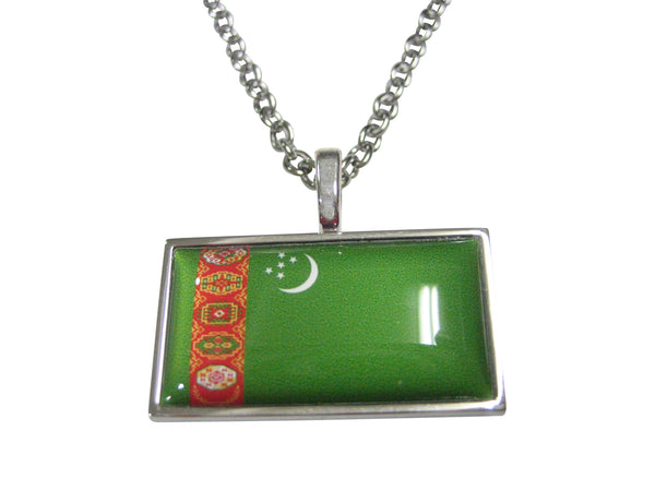 Thin Bordered Turkmenistan Turkmenia Flag Pendant Necklace