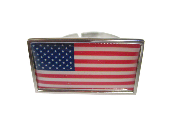 Thin Bordered USA American Flag Adjustable Size Fashion Ring