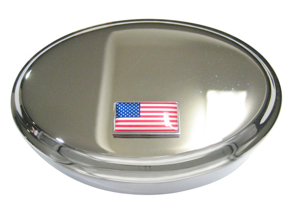 Thin Bordered USA American Flag Oval Trinket Jewelry Box