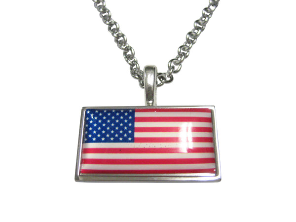 Thin Bordered USA American Flag Pendant Necklace