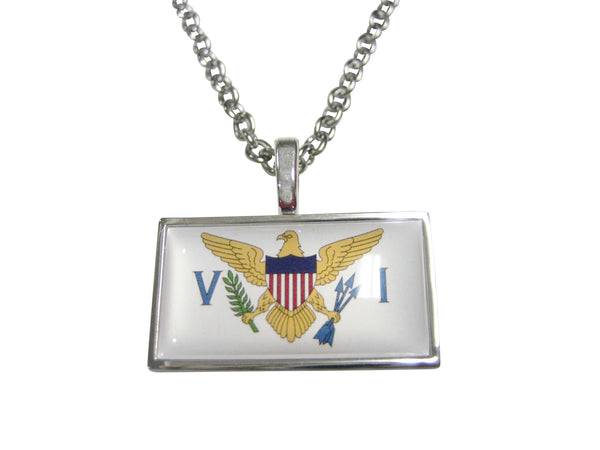 Thin Bordered United States Virgin Islands USVI Flag Pendant Necklace