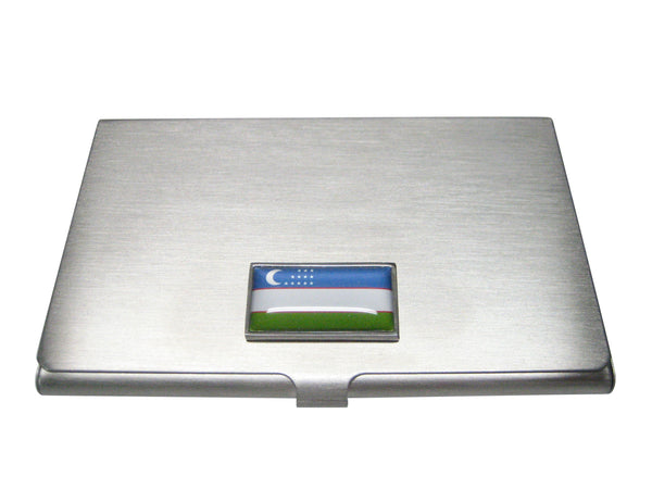 Thin Bordered Uzbekistan Flag Business Card Holder