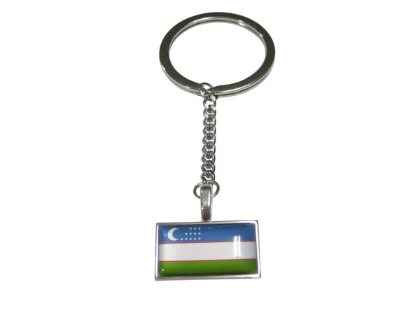 Thin Bordered Uzbekistan Flag Pendant Keychain