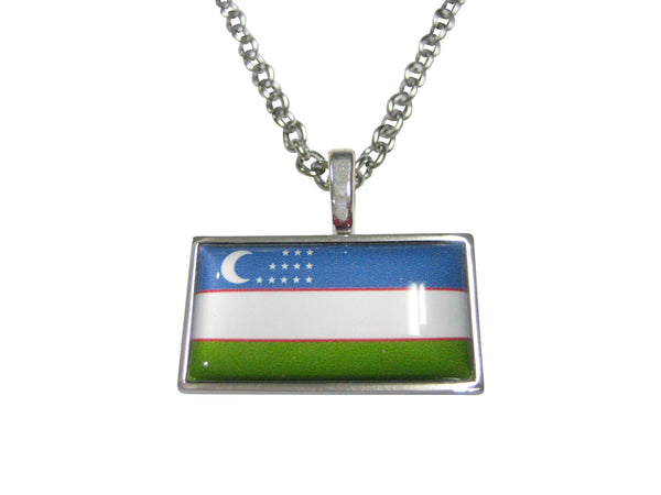 Thin Bordered Uzbekistan Flag Pendant Necklace