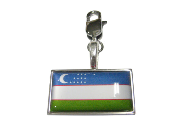 Thin Bordered Uzbekistan Flag Pendant Zipper Pull Charm