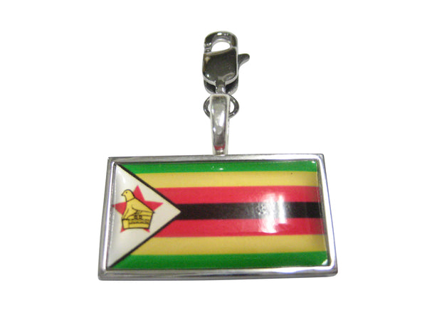 Thin Bordered Zimbabwe Flag Pendant Zipper Pull Charm