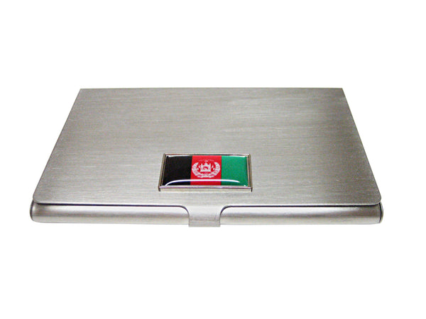 Thin Bordered Afghanistan Flag Pendant Business Card Holder