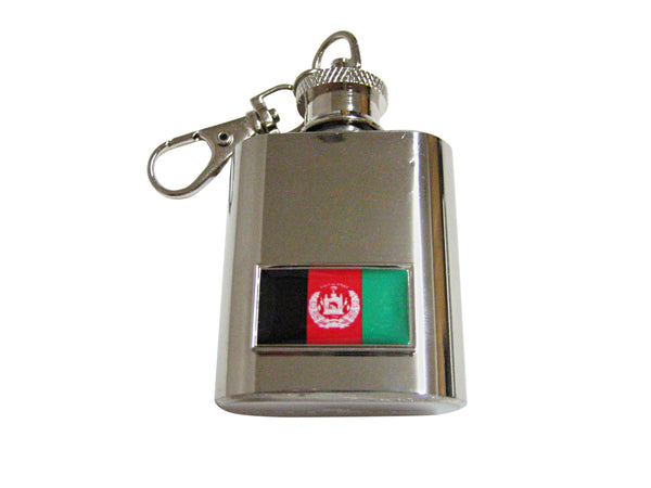 Thin Bordered Afghanistan Flag Pendant 1 Oz. Stainless Steel Key Chain Flask