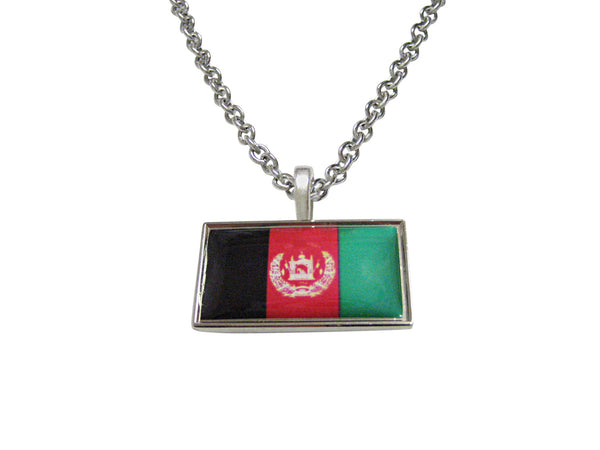 Thin Bordered Afghanistan Flag Pendant Necklace