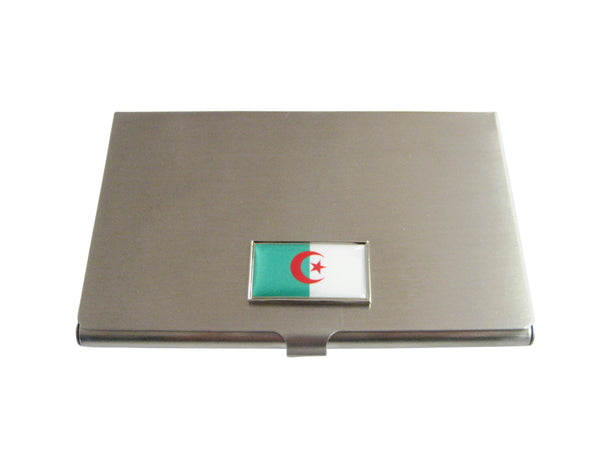 Thin Bordered Algeria Flag Pendant Business Card Holder