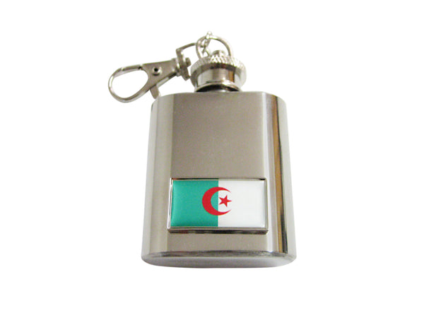 Thin Bordered Algeria Flag Pendant 1 Oz. Stainless Steel Key Chain Flask