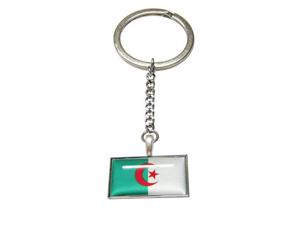 Thin Bordered Algeria Flag Pendant Keychain