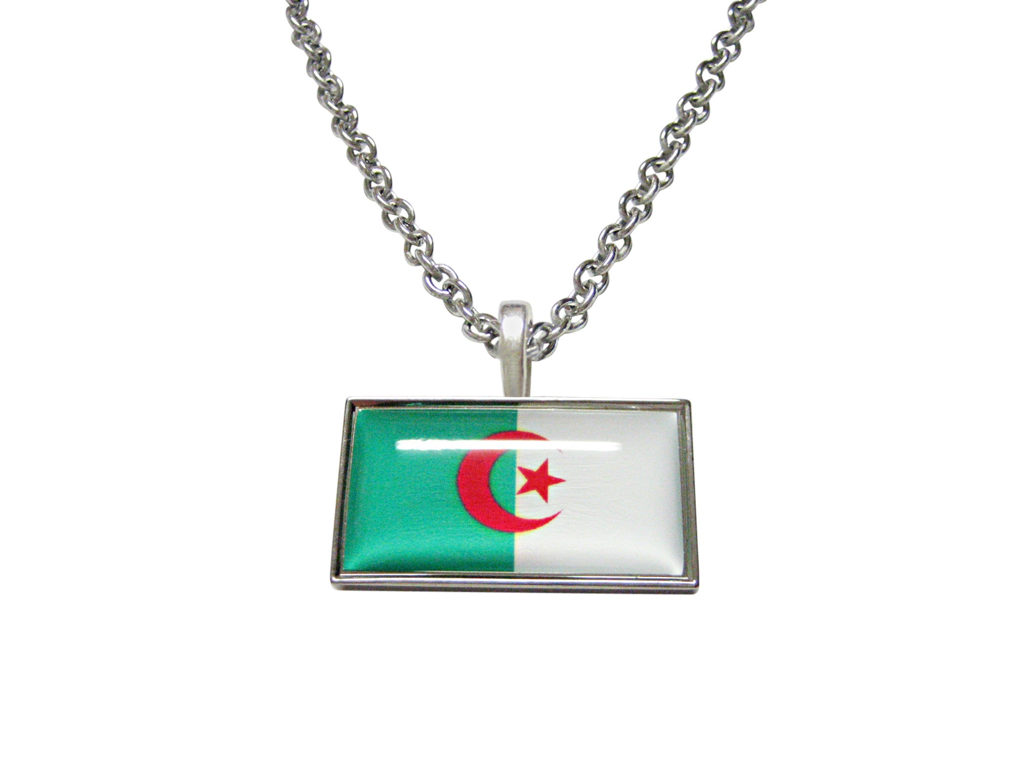Thin Bordered Algeria Flag Pendant Necklace