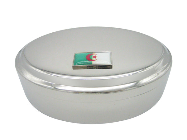 Thin Bordered Algeria Flag Pendant Oval Trinket Jewelry Box