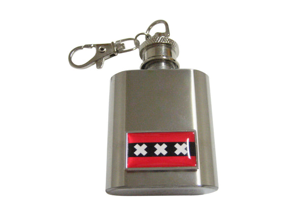 Thin Bordered Amsterdam Flag 1 Oz. Stainless Steel Key Chain Flask