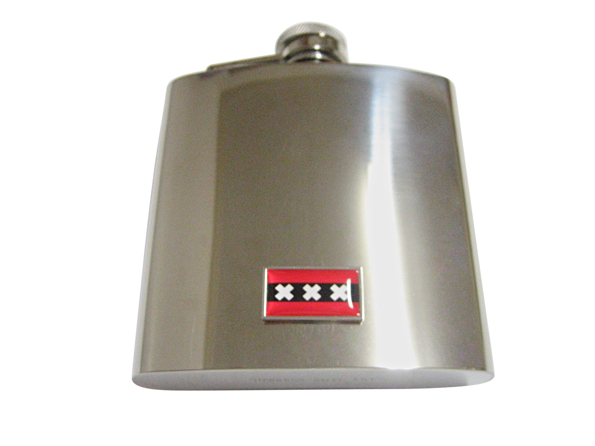 Thin Bordered Amsterdam Flag Pendant 6 Oz. Stainless Steel Flask